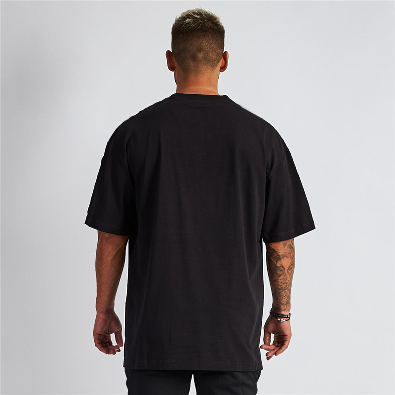 Mens Loose Oversized Fit Short Sleeve T-shirt With Dropped Shoulder Retro Fitness T Shirt Summer Gym Bodybuilding Tops Tees 210225