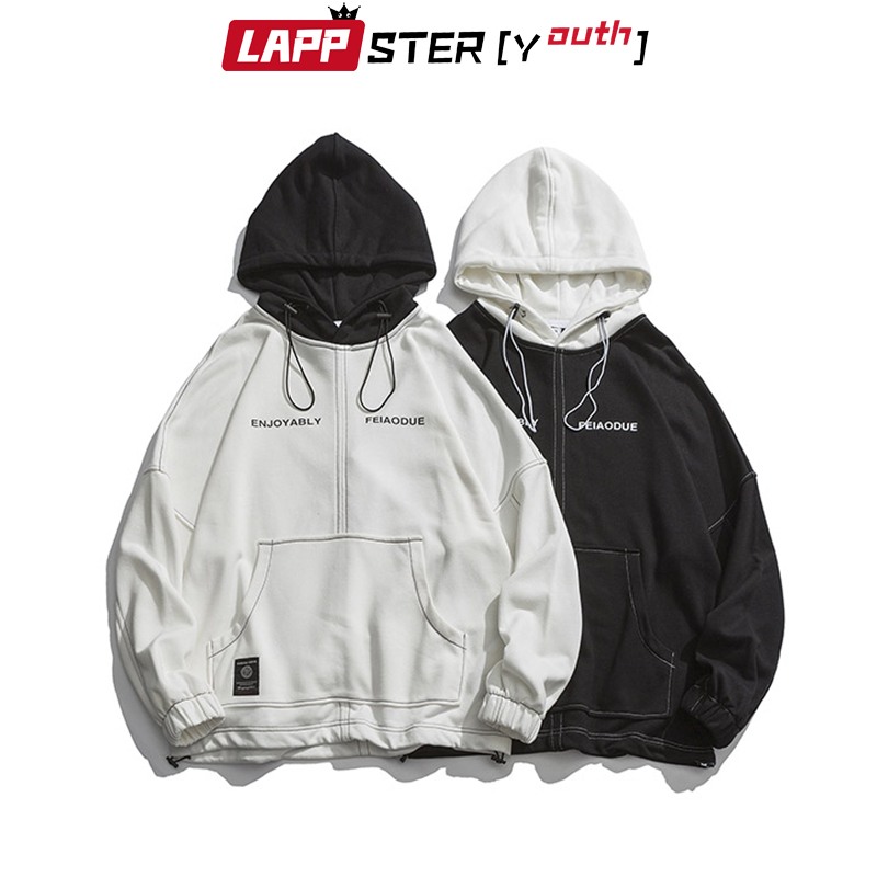 LAPPSTER-Youth Men Oversized Patchwork Hooded Hoodies Mens Japanese Streetwear Hoodie Fall Clothing Hip Hop Harajuku Hoodie 201020