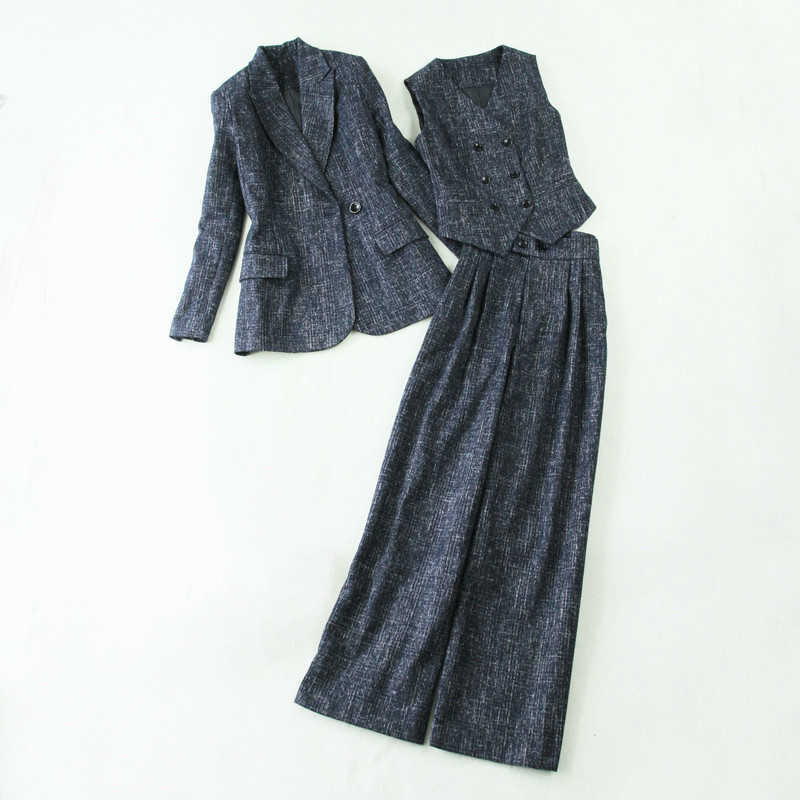 Winter Women's Professional Wear Office Suit Pants Vest 3 Piece Set Temperament Slim Ladies Jacket Elegant Wide-leg 210527
Winter Women's Professional Wear Office Suit Pants Vest 3 Piece Set Temperament Slim Ladies Jacket Elegant Wide-leg 210527