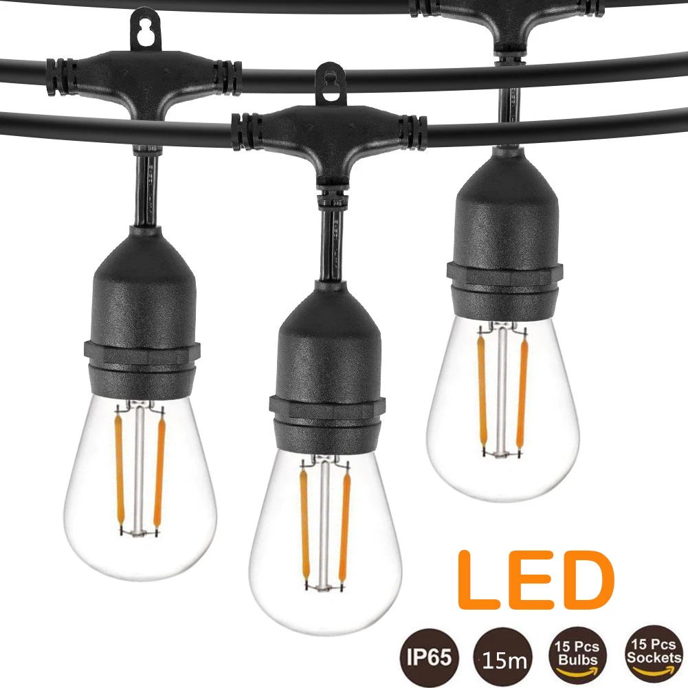 IP65 15M 15Bubs ED S14 String ight E27 ED Edison Bub Fairy String ights Outdoor Garand ights Hoiday Wedding Decoration
IP65 15M 15Bubs ED S14 String ight E27 ED Edison Bub Fairy String ights Outdoor Garand ights Hoiday Wedding Decoration