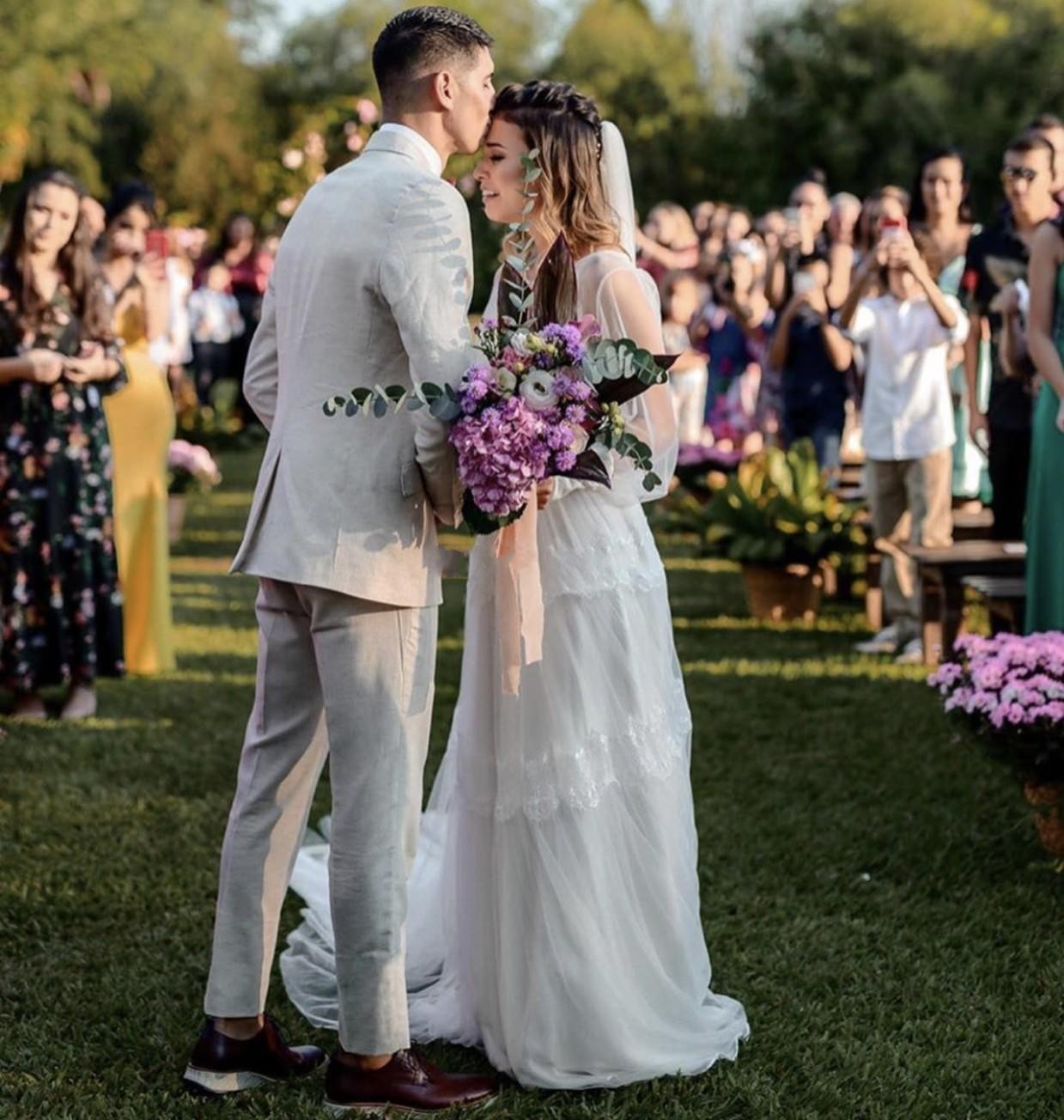 Beach Country Style Plus Size A-line Dresses Backless Long Sleeves Lace Tulle Boho Wedding Dress Bohemian Bridal Gowns