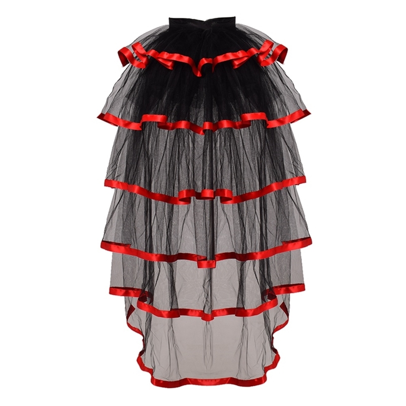Party Tutu Tail Tiered Tulle Skirt Burlesque Steampunk Black Mesh Ruffle Layered Detachabl Bustle Overskirt 210306