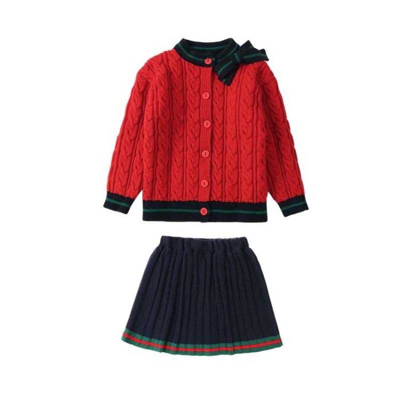 Clothing Sets Spring Autumn 2023 Girls Fashion Knitted 2Pcs Casual Sweater Coat Skirt Boutique Outfits Baby Girl Winter Clothes