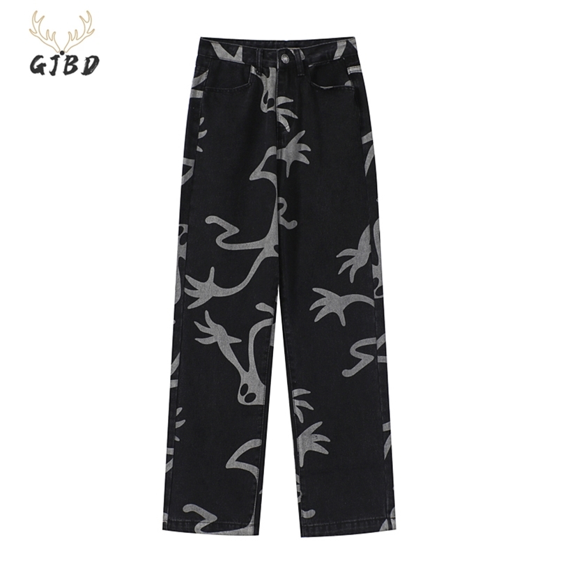 Women's Jeans Y2K Harajuku Streetwear High Waist Vintage Baggy Straight Denim Wide Leg Pants Hip Hop Printing Trouser 210922