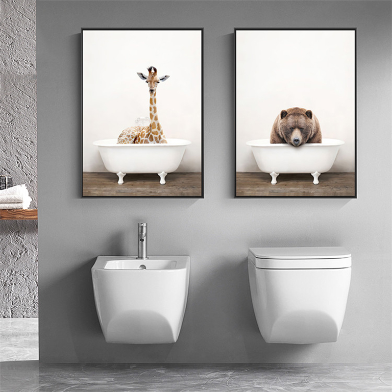 Cute Animal Posters Canvas Prints Wall Art Pictures For Living Room Lavatory Home Decor Toilets Painting Indoor Decoration