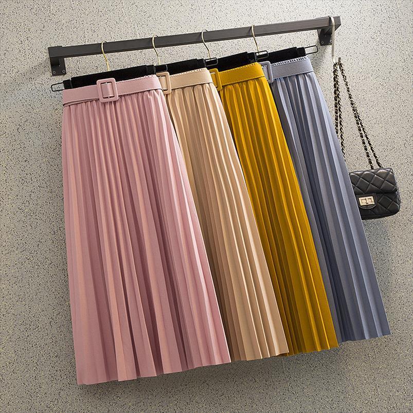 spring drape a line womens skirts pleated with belt elegant solid accordion calf long pink green burgundy, Black
spring drape a line womens skirts pleated with belt elegant solid accordion calf long pink green burgundy, Black