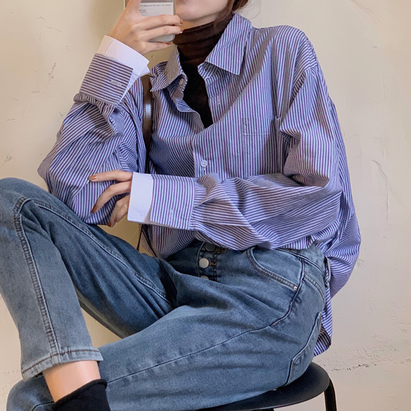 Design sense niche striped long-sleeved foldable shirt women spring irregular mid-length shirt jacket chic top, Black;brown
Design sense niche striped long-sleeved foldable shirt women spring irregular mid-length shirt jacket chic top, Black;brown