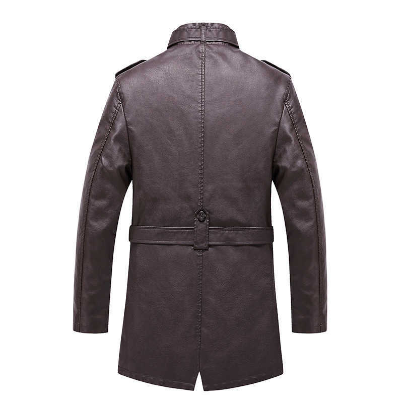 Oumor Men Leather Jacket Winter Long Coat Thick Fleece Men Outwear Warm Casual Motor Vintage PU Faux Leather Jacket Men 4xl 210603