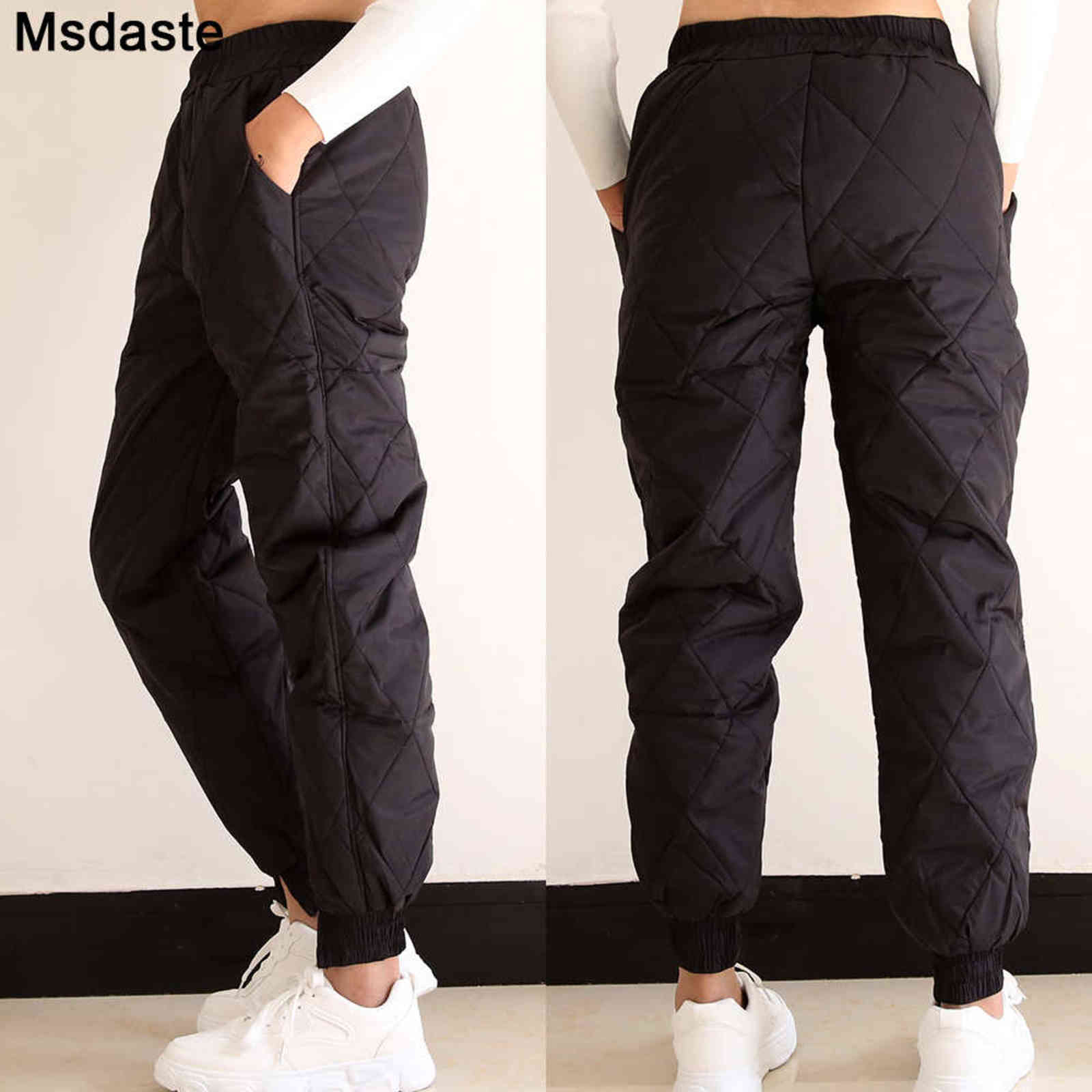 Winter Down Pants Women Warm Soft Thick Female High Waist Plus Size Casual Pant Windproof Outdoor Sportswear Ladies Trousers 211115