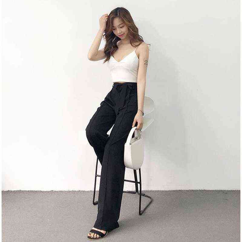 170-175cm Autumn Wide Leg Pants Women Elastic Waist Elegant Office Ladies Khaki Trousers Plus Length Purple Gray 211115