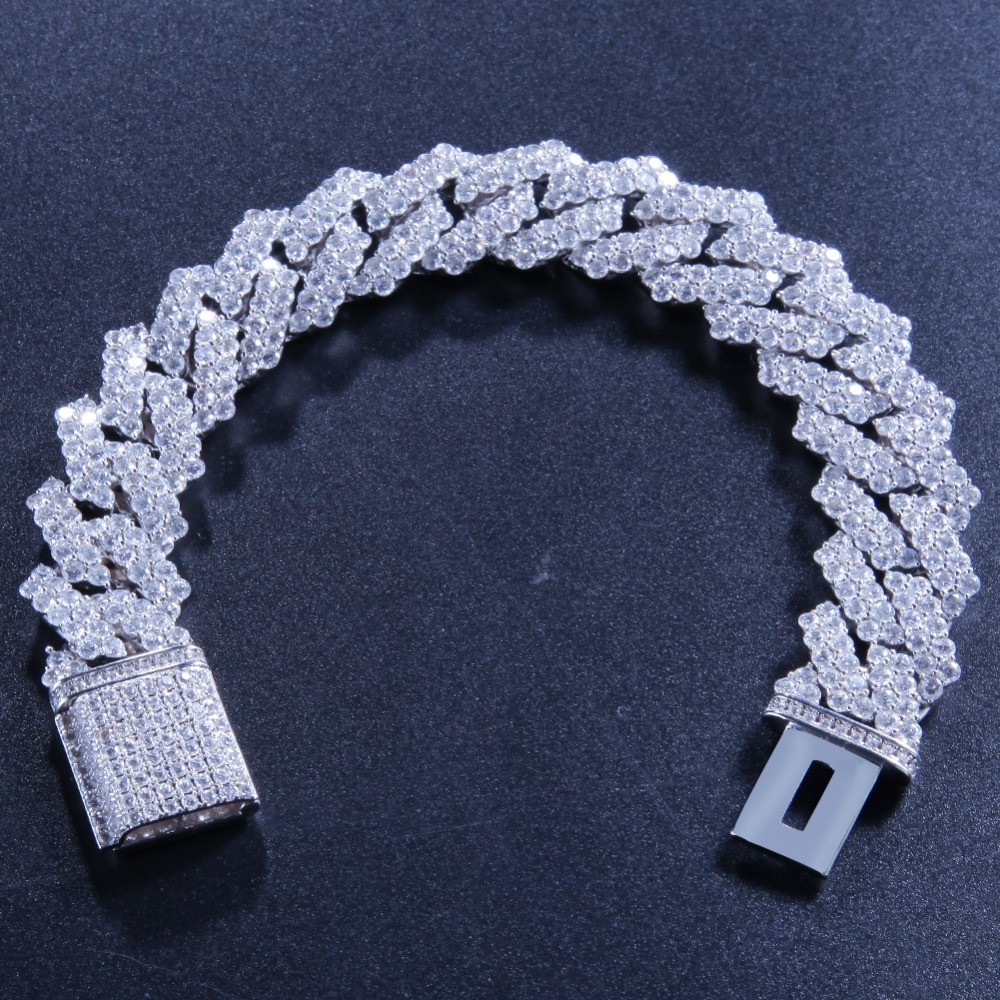 New Hip Hop Fashion Jewelry 17mm Prong Cubans Link Chain Necklace Micro Paved Cubic Zirconia Choker Bracelet for Men Copper CZ Rock Punk Party Gift