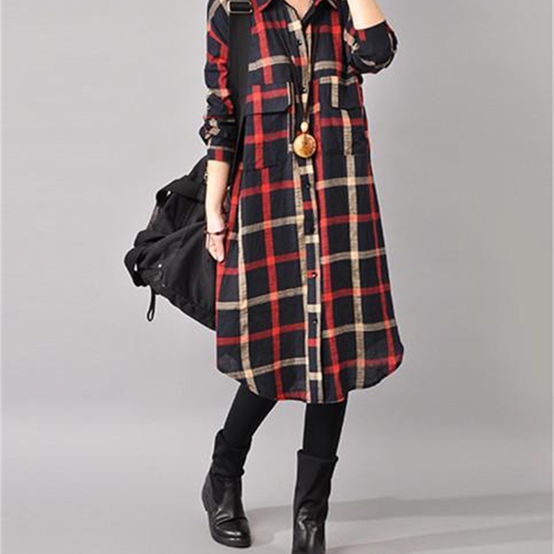 Autumn Winter Women Plaid Cotton Linen Long Shirt Blouses Casual Korean Long Sleeve Loose Ladies Shirt Tops Blusa Feminina T200321