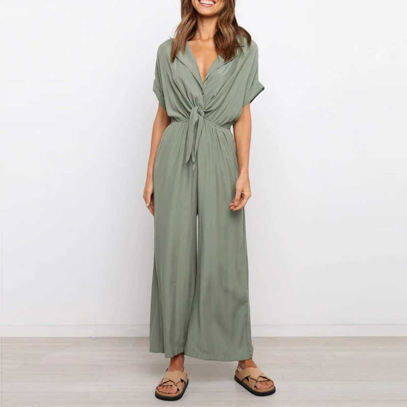 Women Casual Wide Leg Jumpsuit Summer Solid Short Sleeve Lace Up Loose Homewear Playsuit Elegant Ladies Overalls Rompers 210709, Green
Women Casual Wide Leg Jumpsuit Summer Solid Short Sleeve Lace Up Loose Homewear Playsuit Elegant Ladies Overalls Rompers 210709, Green