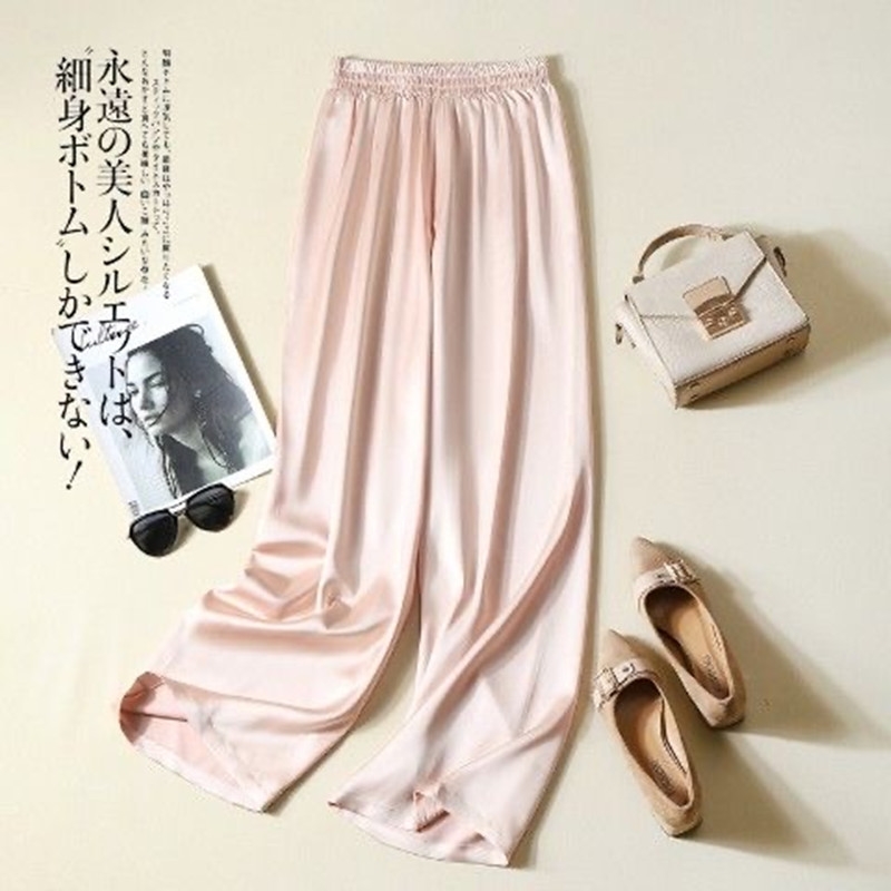 Women Summer satin wide leg pants high-waist drape silk skating straight-leg pants thin loose casual trousers women 210707