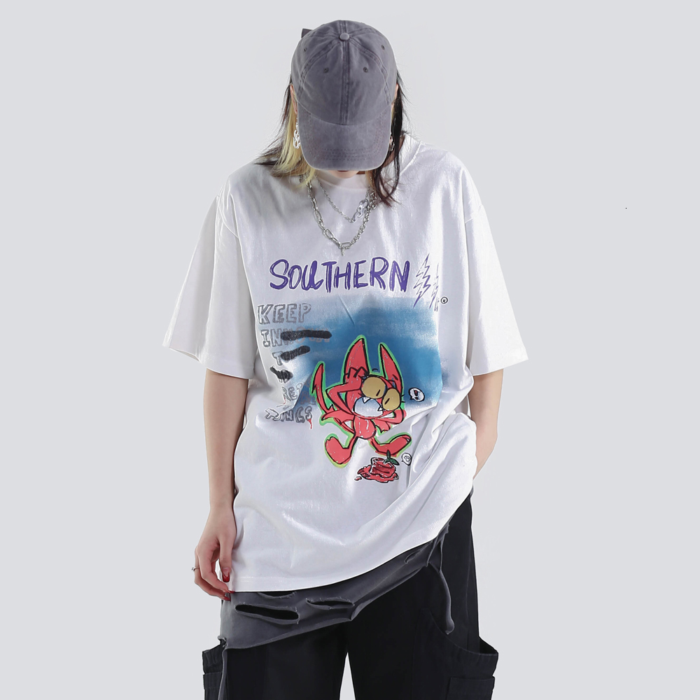 2021 New Fashion Clothing Japanese Cartoon Summer Tops Japan Streetwear Oversized Harajuku Kawaii Cute Shirt Women Clothes Bsgf, Black