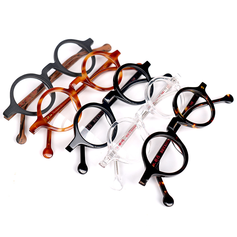 BETSION Small Vintage Round 37mm Hand Made Glasses Full Rim Eyeglass Frames Men Women Myopia Rx able 220301