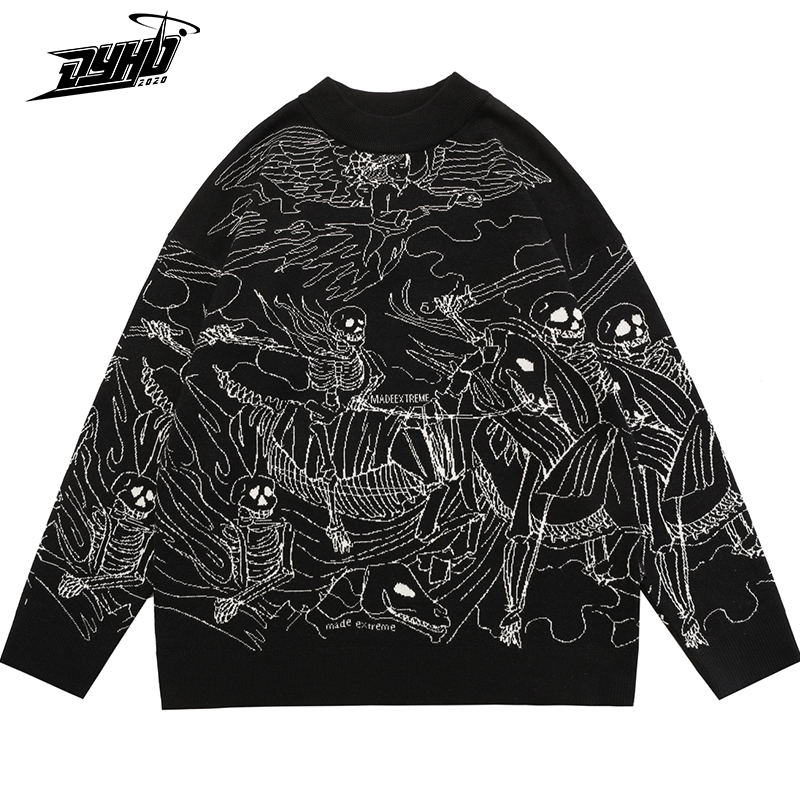 Vintage Knitted Sweater Harajuku Ukiyo-e Style Skull Graffiti Pullover 2021 Autumn Streetwear Sweater Men Women Cotton Knitwear, Black
Vintage Knitted Sweater Harajuku Ukiyo-e Style Skull Graffiti Pullover 2021 Autumn Streetwear Sweater Men Women Cotton Knitwear, Black