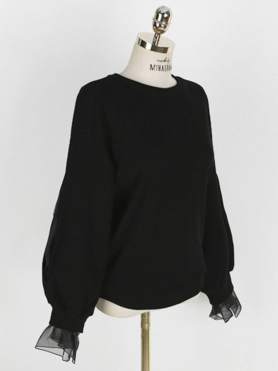 Spring Casual Hoodie Women Long Sleeve Mesh Patchwork Fashion Streetwear Korean Sweatshirt Thick Chic Female Black Hoodies 201211