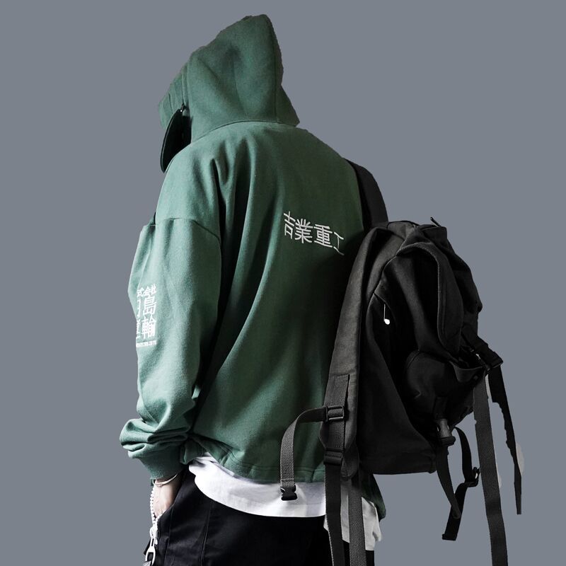 Plus Size Fish mouth Chinese Embroidery Fleece Hoodies Winter Japan Punk Style Hip Hop Casual Sweatshirts Men Frock Hoodies 201020