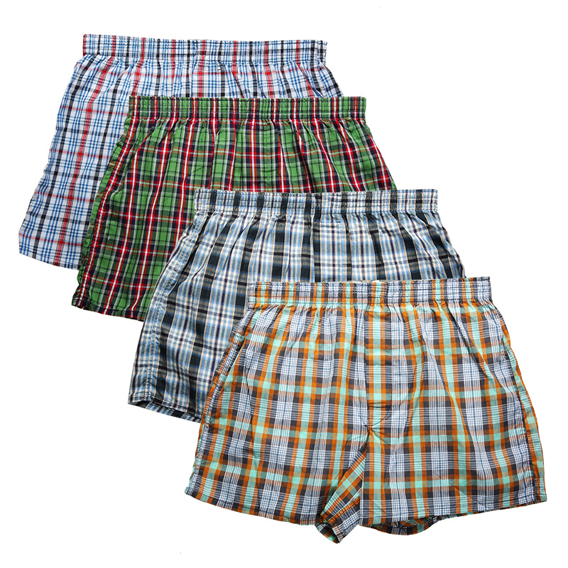 

High Quality Brand 4-Pa Mens Boxer Shorts Woven Cotton 100% Classic Plaid Combed Male Underpant Loose Breathable Oversize, Random delivery
