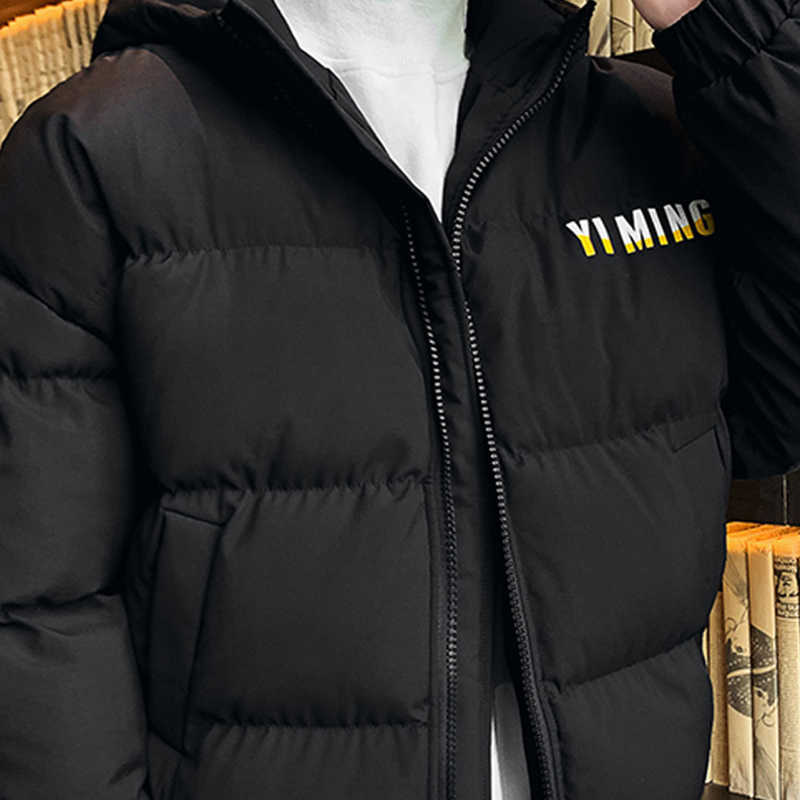 Winter Warm Cotton-padded Coats Men Letter Printed Thicken Jacket Fashion Street Thick Parkas Hooded Outerwear Men's Clothing 211014