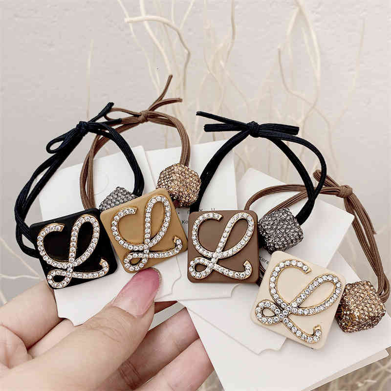 Hair Jewelry Accessories Korean Simple Letter Rhinestone Rope Net Red Headdress High Elastic Rubber Band 2021 Fashion