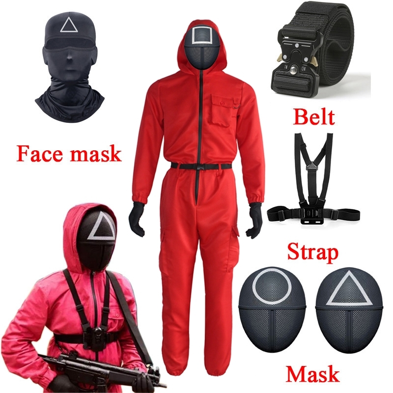 Squid Game Villain Red Jumpsuit Cosplay Costumes Round Six Npc Circle Triangle Square Mask Strap Belt Accessories Halloween
Squid Game Villain Red Jumpsuit Cosplay Costumes Round Six Npc Circle Triangle Square Mask Strap Belt Accessories Halloween