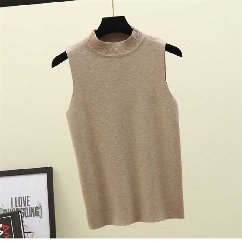 Spring Knitted Top Tees Women O-Neck Sleeveless Fitness Slim Tee Shirt Femme Ladies Knitting Pullover Tshirt Knitwear 210306