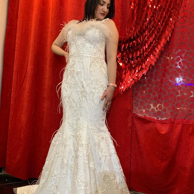 Gorgeous South African Mermaid Wedding Dresses Sheer Neck Feather Lace Appliques Bridal Gowns Princess Sweep Train Wedding