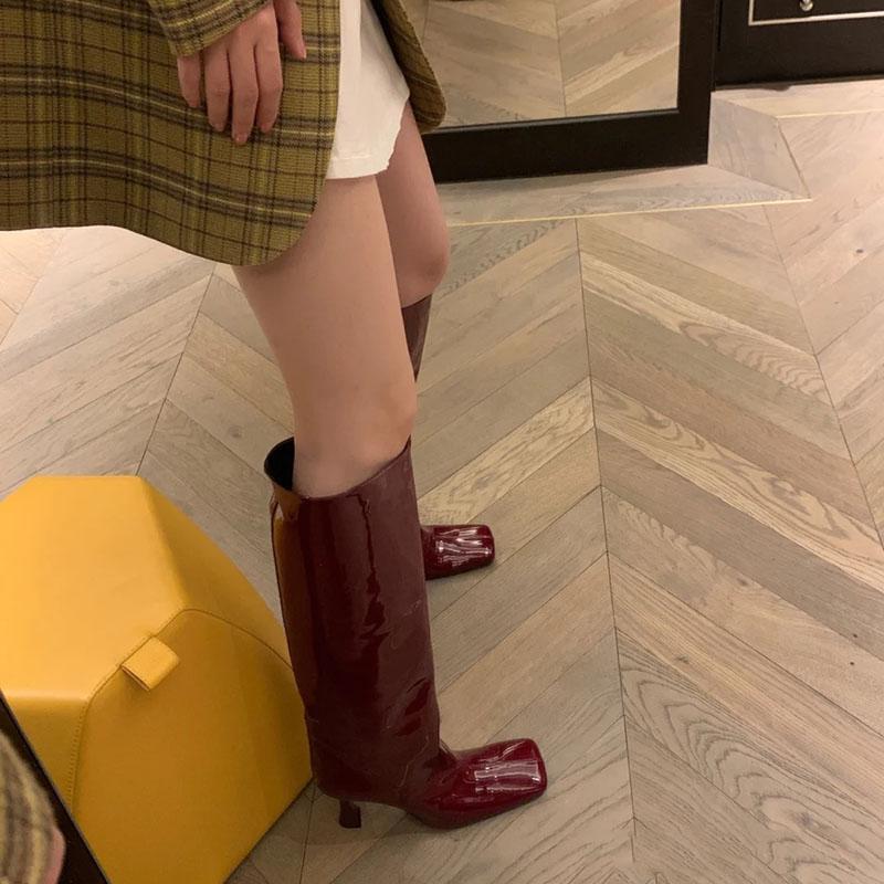 Boots Wine Red Women's Knee High Patent Leather Square Toe Pull On Shoes B222, Red wine velvet
Boots Wine Red Women's Knee High Patent Leather Square Toe Pull On Shoes B222, Red wine velvet