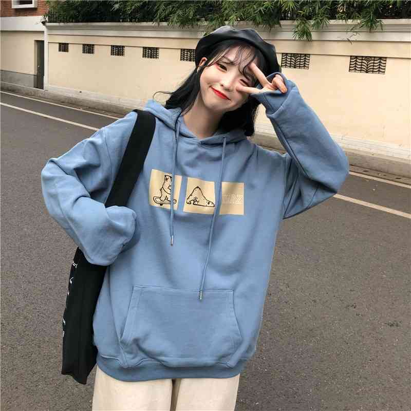 Autumn new long sleeve hooded cartoon student versatile loose Korean BF top women's sweater, Black
Autumn new long sleeve hooded cartoon student versatile loose Korean BF top women's sweater, Black
