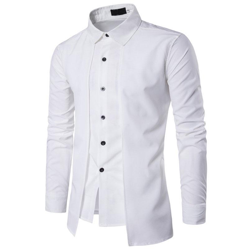 Men's Dress Shirts 2021 Men Spring Autumn Long Sleeve Button Down Slit Fit Formal Business Shirt White Black Red Blue