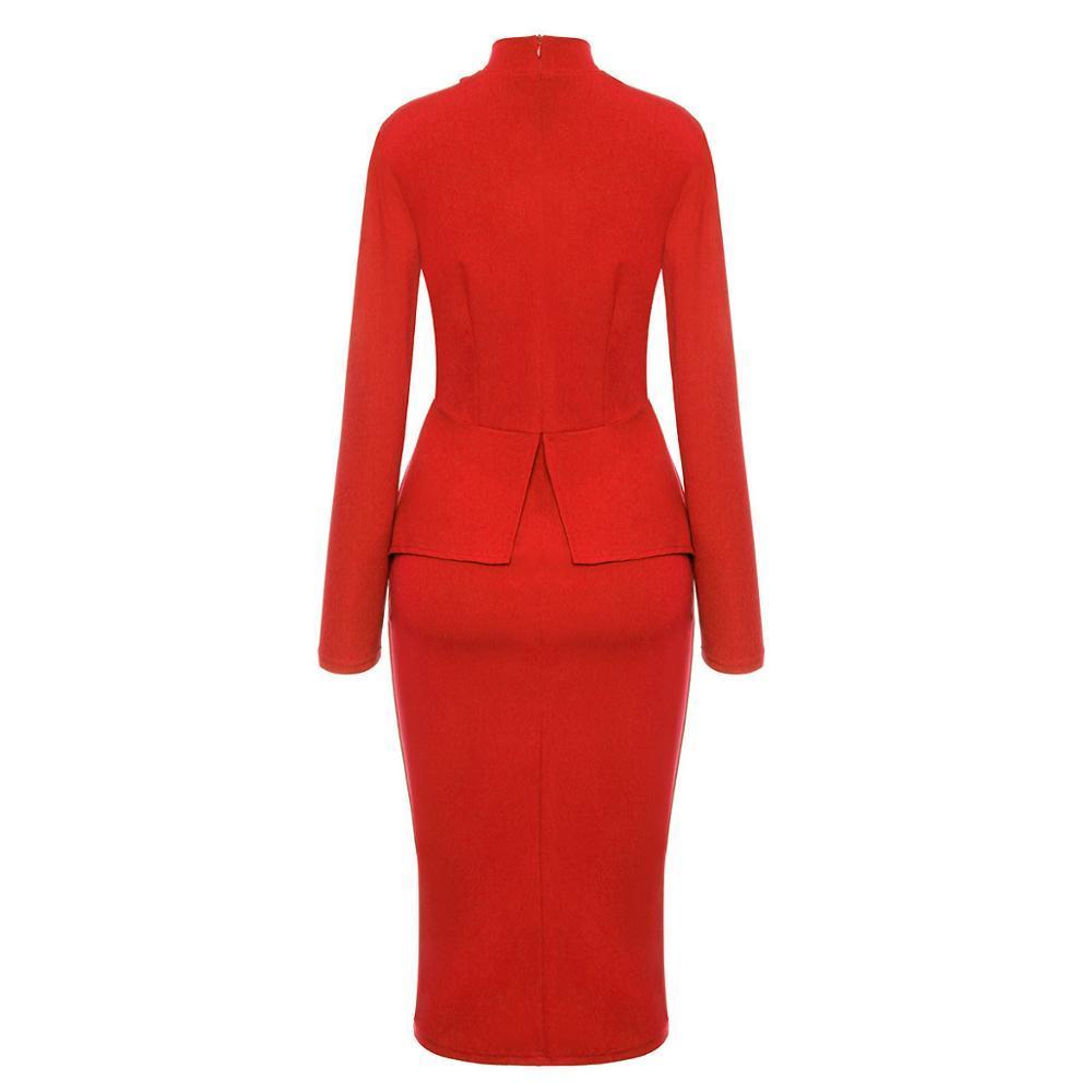 Autumn Fashion Women Office Dresses Peplum Pencil Dress Sleeve Formal Business Attire Wear to Work Dresses Outfits 201008