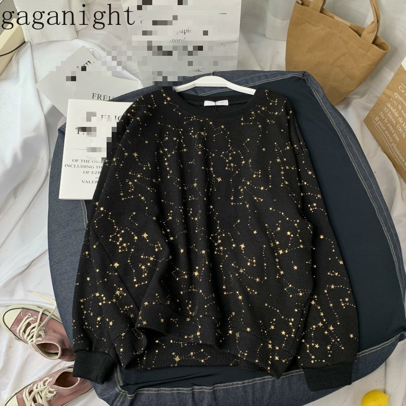 Gaganight Korean Ins O Neck Pullover Sequined Patchwork Hoodies Women Loose Causal Long Sleeve Casual Sweatshirt Spring X2595 201202