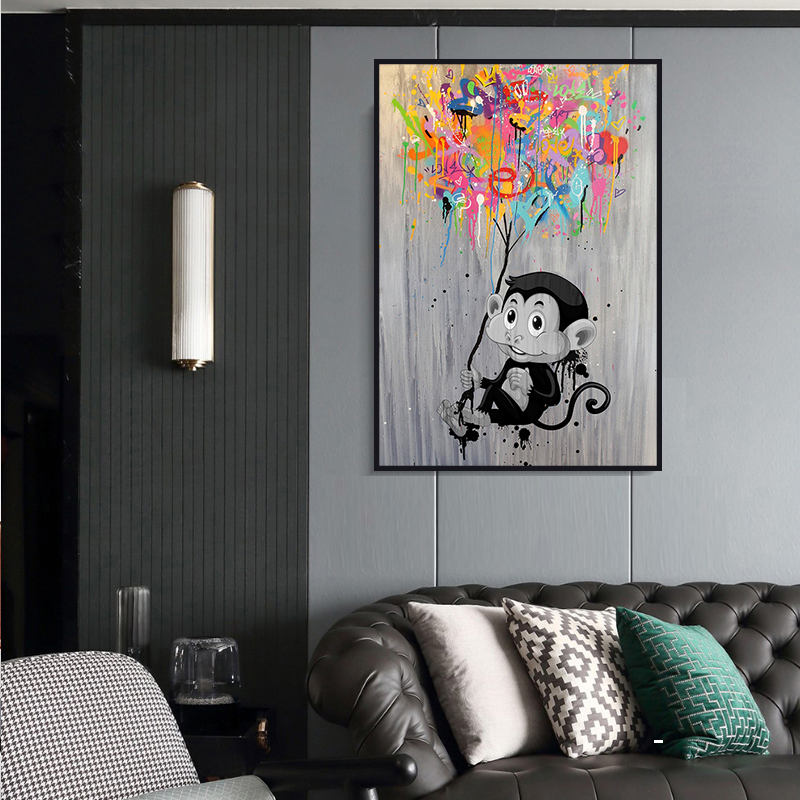 Graffiti Monkey Balloon Canvas Prints Painting Abstract Wall Art Animal Poster Decorative Picture for Room Home Decor Cuadros
