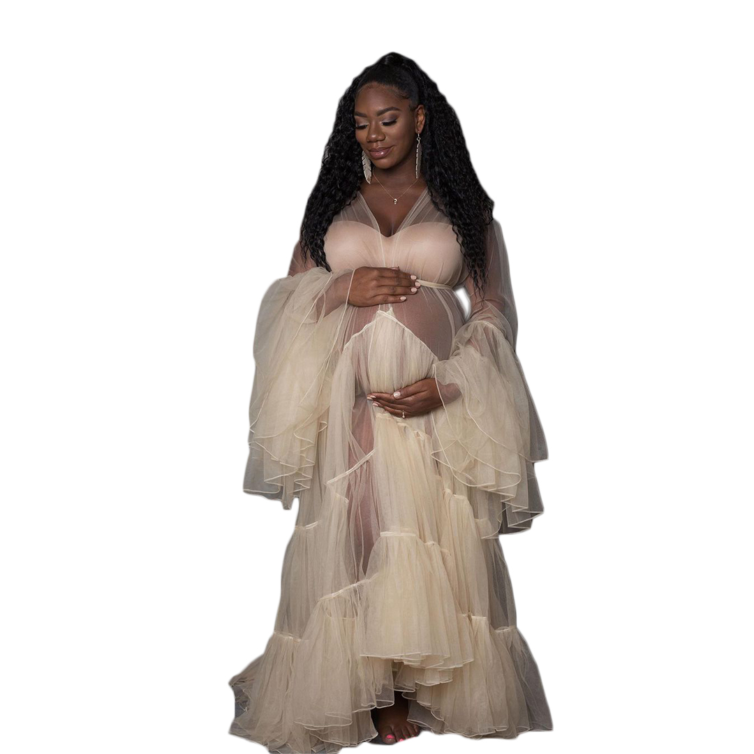 2021 Ruffles Kimono Prom Robe Photoshoot Gowns African Cape Cloak Maternity Dress Pregnant Party Sleepwear Women Bathrobe