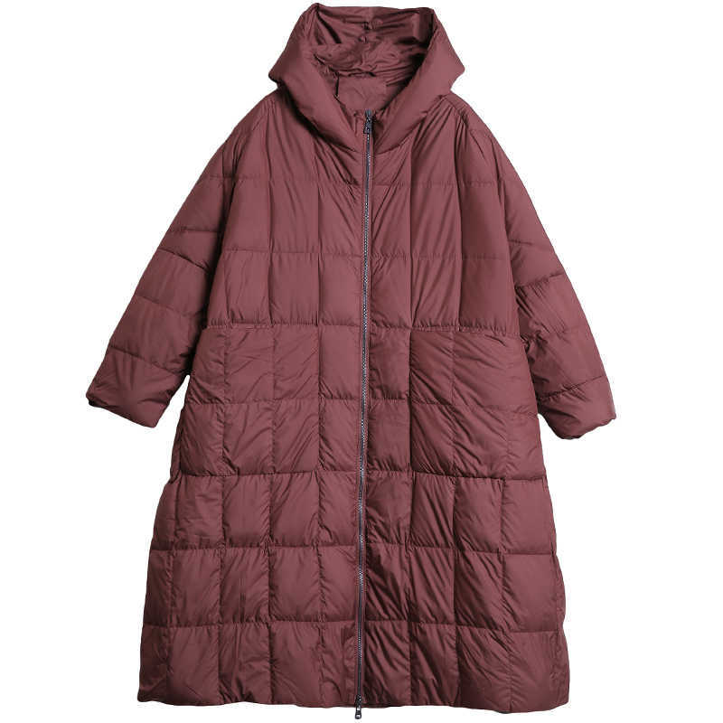 Women Loose Long Coat 90% Duck Down Jacket Winter Female Plus Size Overcoat Stitching Hooded Parka 211013