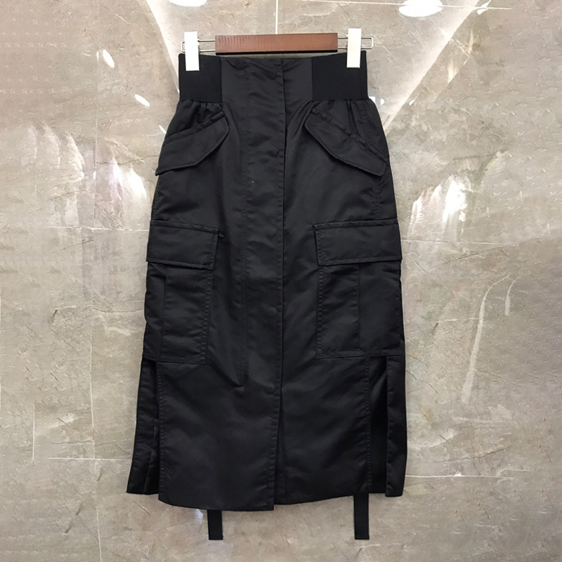 GALCAUR Straight Skirt For Women High Waist Patchwork Pockets Hit Color Loose High Street Skirts Female Autumn Clothing 210306