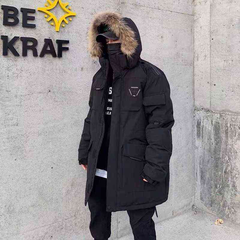 Men's White Duck Down Jacket Cargo Warm Hooded Thick Puffer Jacket Coat Couple High Quality Overcoat Thermal Winter Parka Men 211104