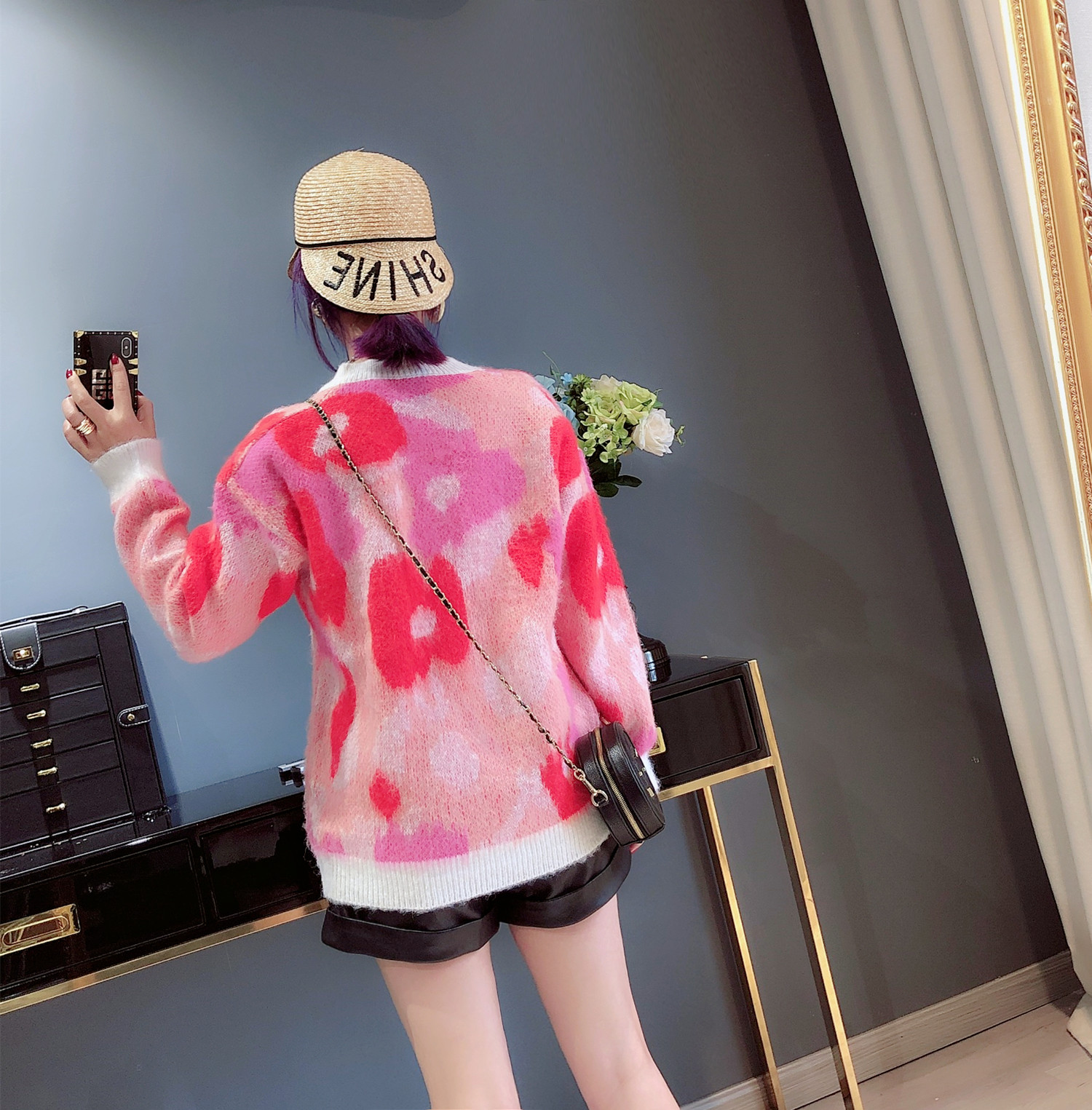New Autumn Winter Mohair Sweater Women's Pullover O-neck Long Sleeve Flower Pattern Sweet Knitting Jumper Top pull femme C-074 210218