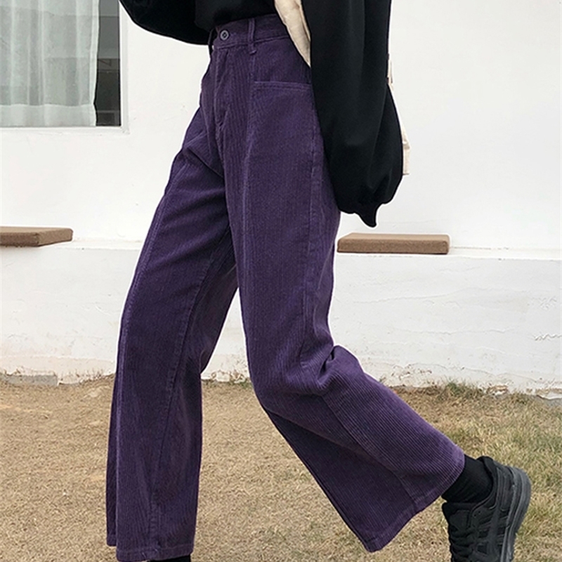Women's Purple Corduroy Wide Leg Pants: High-Waisted, Loose Trouser For Autumn And Winter B4