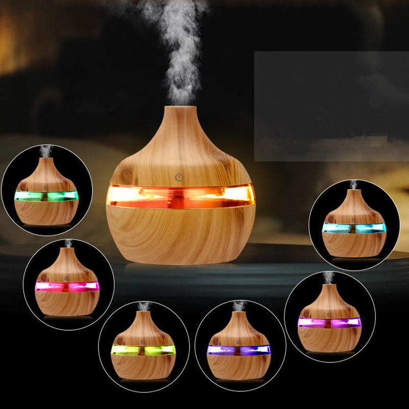 300ml Essential Oil Diffuser Ultra humidifier USB Electric Wood Grain Cool Mist Diffusers air purifiers with 7 LED color light