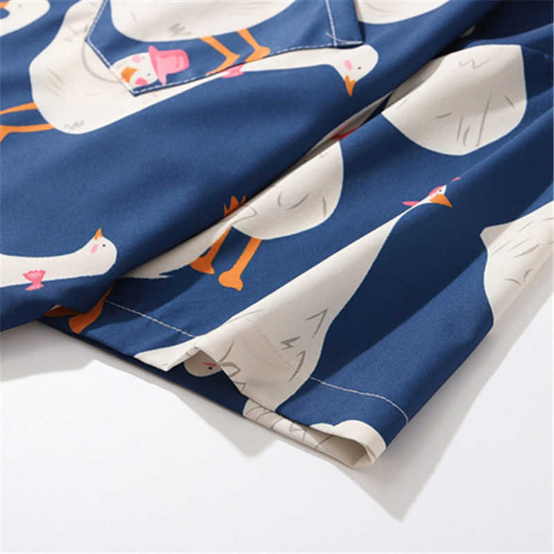 Summer Streetwear Shirts Men Short Sleeve Funny Goose Full Printed Hawaiian Beach Shirt Hip Hop Harajuku Korean Fashion 210721