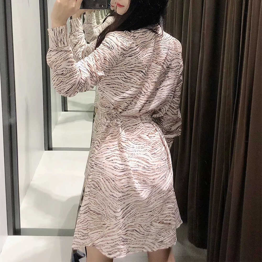 Women Dress Zabra Printed Ruffled V-neck Elegant Fashion Casual MIni Woman Dresses Femme Robe Ropa Mujer Vestidos 210709
