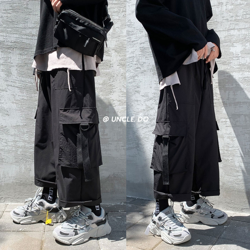 2021 New Spring Men's Fashion Retro Pocket Casual Men Streetwear Hip-hop Straight Wide-leg Pants Mens 1kls, Black 
2021 New Spring Men's Fashion Retro Pocket Casual Men Streetwear Hip-hop Straight Wide-leg Pants Mens 1kls, Black