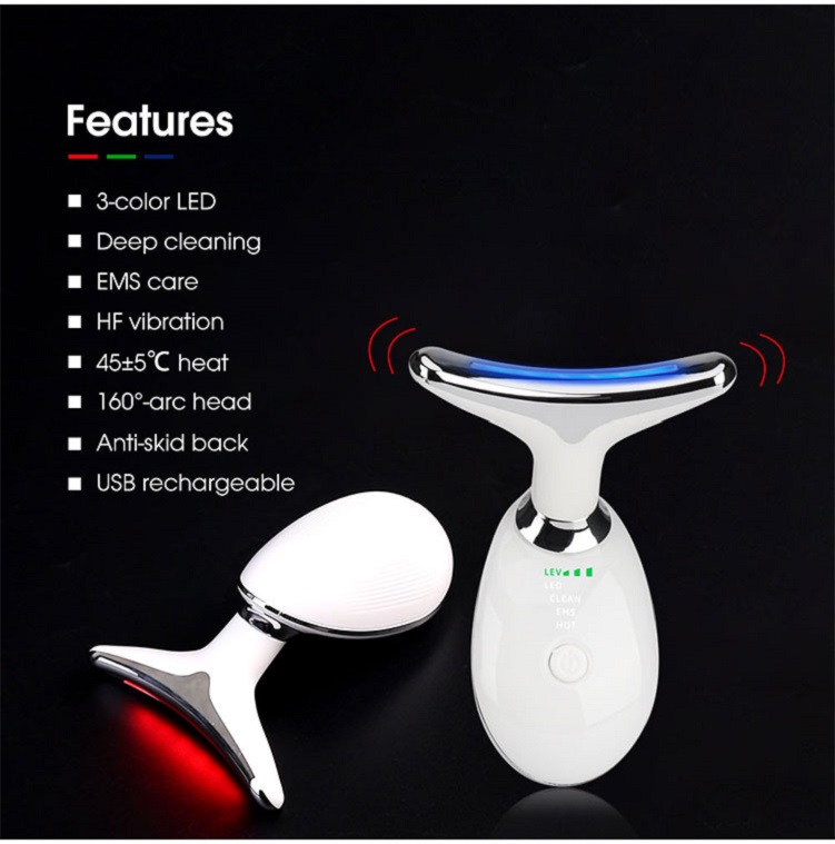 Neck Facial Lifting Massager LED Photon Therapy EMS Skin Tighten Vibration Heating Anti-Wrinkle Smart Magnetic Lift