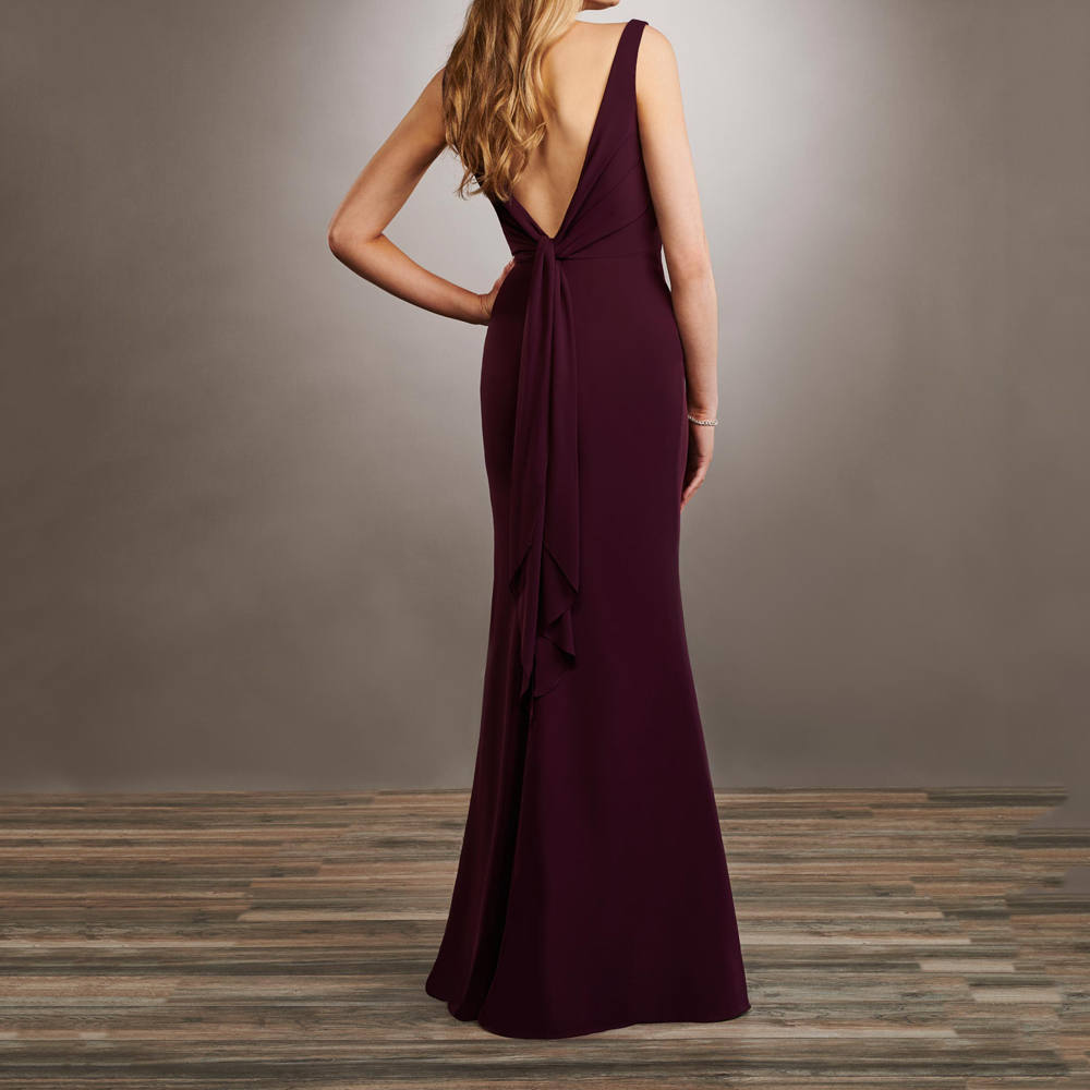 Dark Grape Bridesmaid Dress Mermaid Chiffon Wedding Party Gowns Deep V-Nack