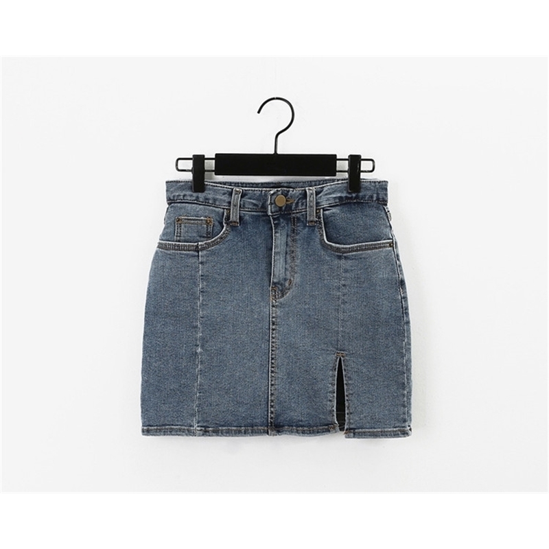 Womens shorts summer highelastic fashion casual wild split denim short skirt pants Korean high waist bag hips 210311