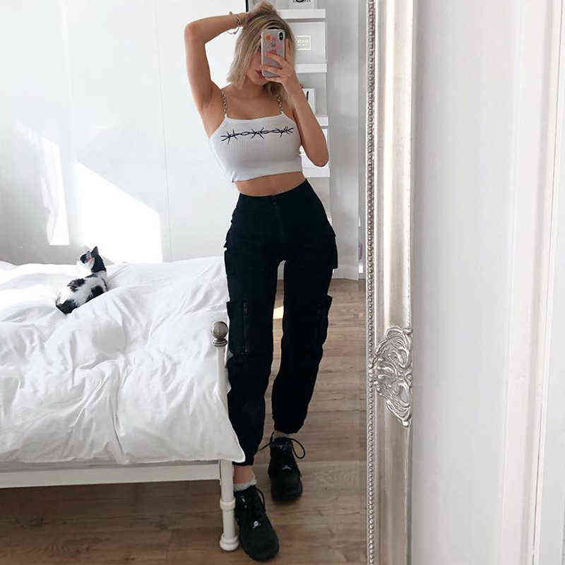 Y Demo techwear Casual Women Cargo Pants Sashes High Waist pockets Full Length Drawstring Trousers Female Fashion Clothes 211115