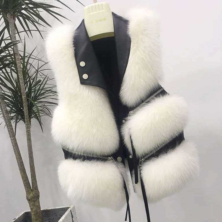 Faux Fur Vest coat women's Lapel sleeveless buckle Slim Fit Plus Size Teddy coat high street plush fur jacket 211019
